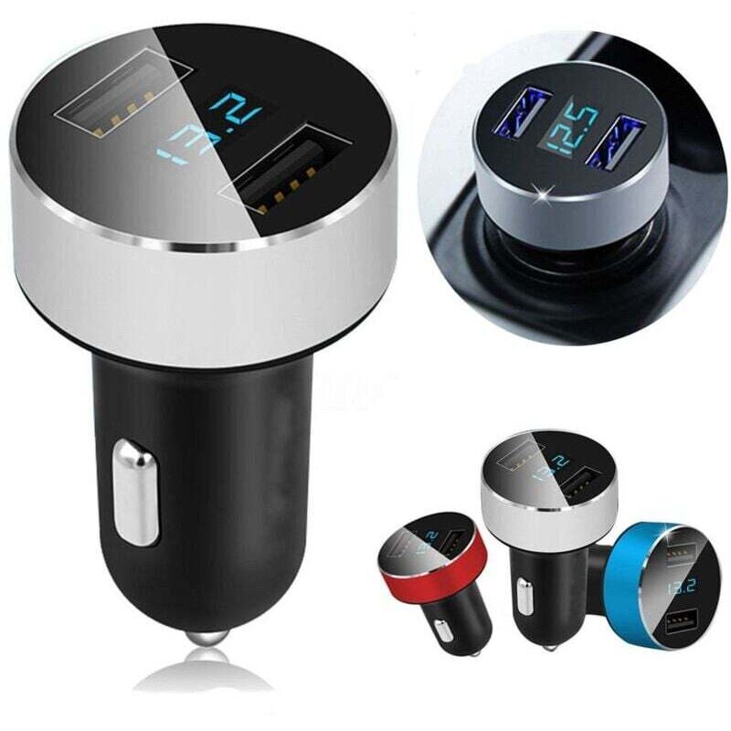 Kfz-Ladeadapter mit zwei Anschlüssen (3,1 A), 12V/24V USB-Zigarettenanzünderstecker, digitales LED-Voltmeter für Handys, Tablets, Kameras und weitere
