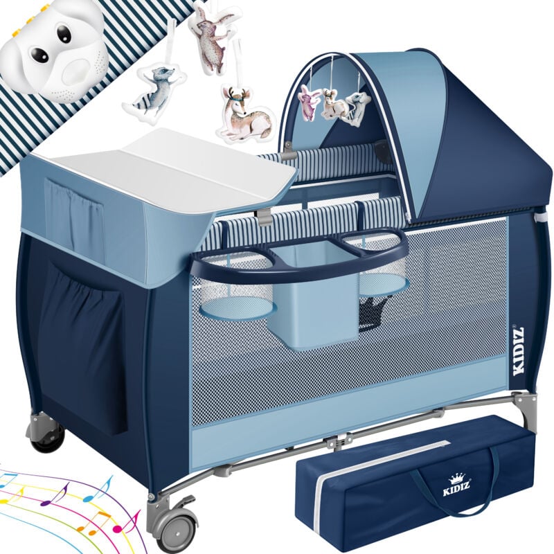 KIDIZ® Babybett Reisebett Kinderreisebett Faltbar mit Matratze 120x60, Seiteneingang, Wickelauflage, Mosktionetz, Spielbogen & Tragetasche Baby