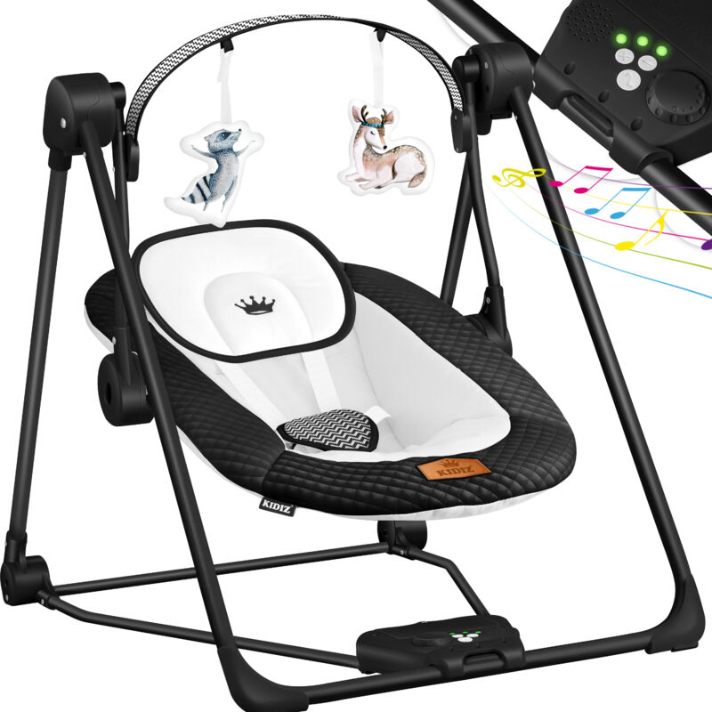 Babywippe Babyschaukel mit 5 Geschwindigkeitseinstellungen zusammenklappbarer Baby Wippe Schaukel Babyhochstuhl mit Spielbogen Spielzeugen Schwarz