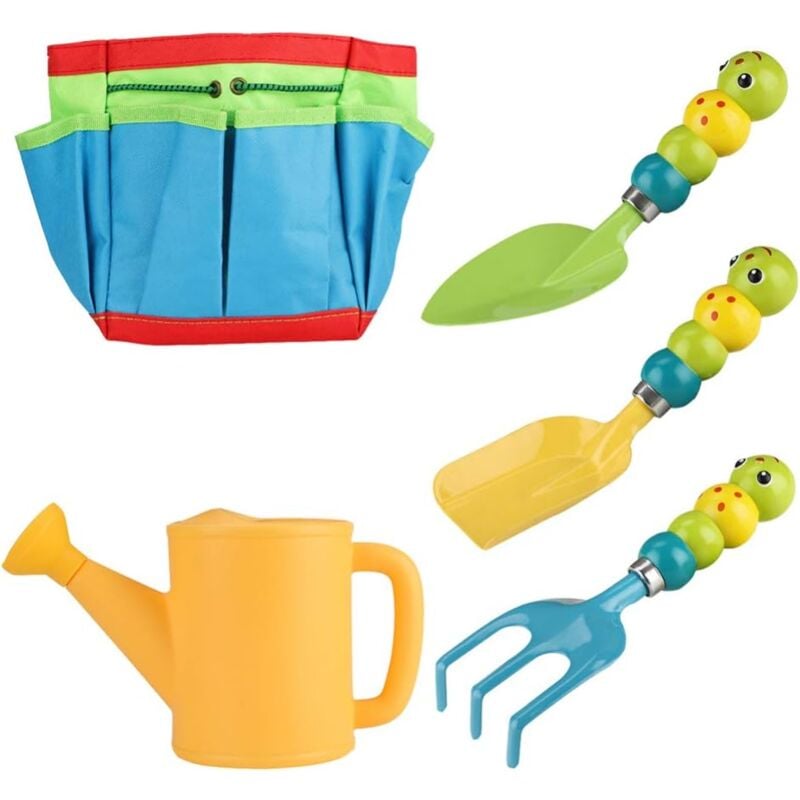 Kinder-Gartengeräte-Set, Kindertasche, Gartengeräte-Set, Kinder-Pflanzspielzeug für den Außenbereich, Tragetasche, inklusive Gießkanne, Schaufel,