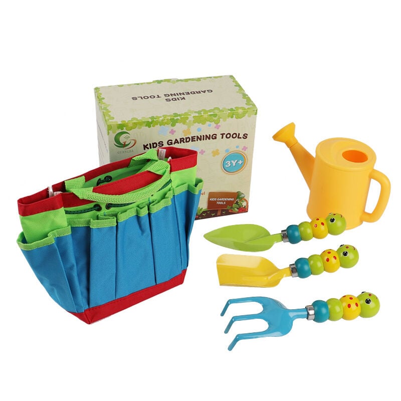 Kinder-Gartenwerkzeug-Set, 5-teilig, Kinder-Gartenwerkzeuge, Outdoor-Set mit Werkzeugen, Kinder-Gartenhandschuhe, Kinder-Schürze,