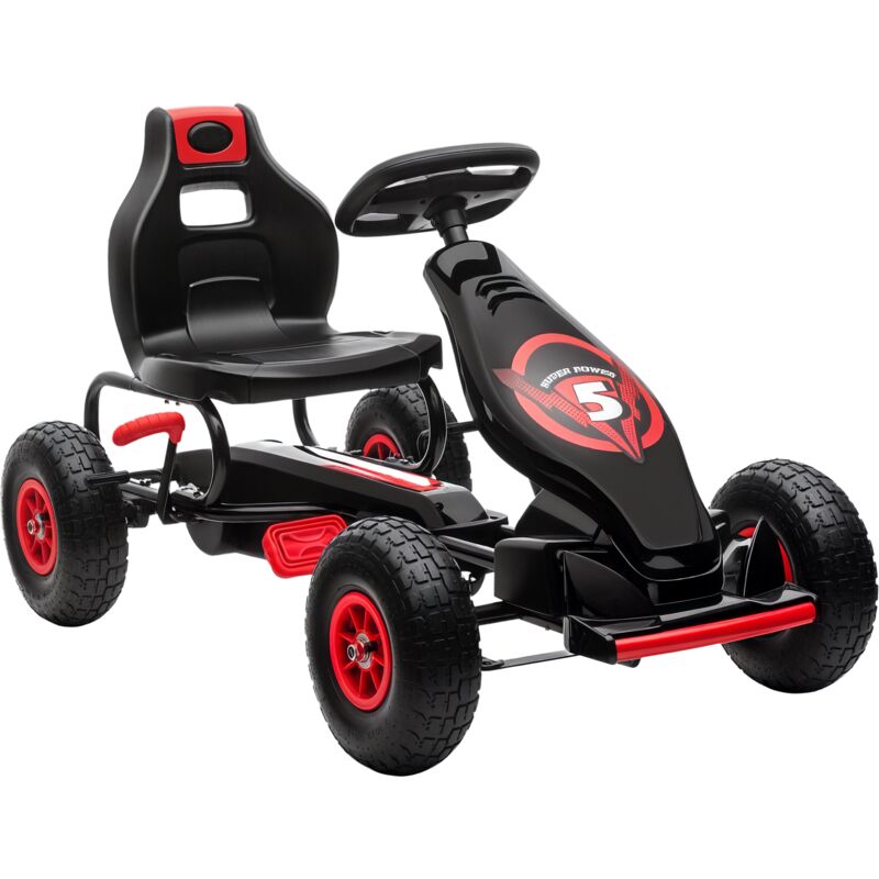 Homcom - Gokart, Kinderfahrzeug mit 3-stufigen verstellbarem Sitz, Tretfahrzeug mit Gummireifen, Pedal und Handbremse, Kettcar für 5-12 Jahre Kinder