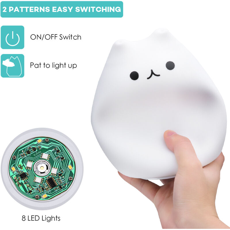 Ej.life - Niedliches Katzen-Nachtlicht, Weiches Silikon-Wasserhahn-Steuerungsspielzeug für Kinderzimmer, Kinderzimmer