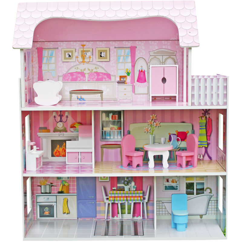 Kinder Puppenhaus Alba Outdoor Toys 62x27x70 cm mit led Lichtern und 8 Möbelstücken