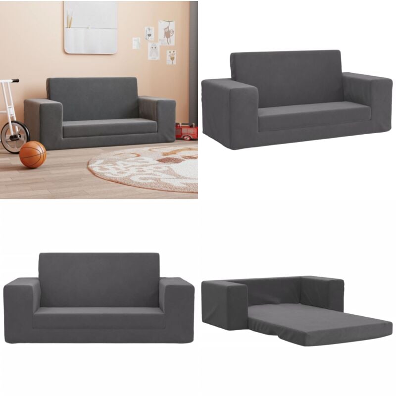 Vidaxl - Kinder-Schlafsofa 2-Sitzer Anthrazit Weicher Plüsch - Kinder-Sofa - Kindercouch - Schlafsofa - Kuschelbett - Spielplatz - Home & Living