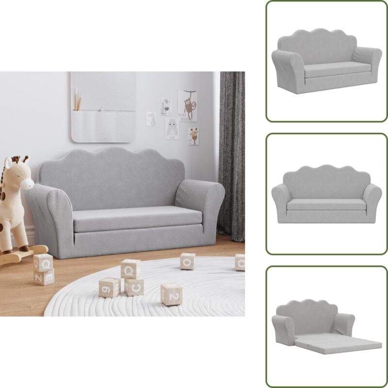 Kinder-Schlafsofa 2-Sitzer Hellgrau Weicher Plüsch - Kinder Couch - Kinder Sofa - Sitzsack Kinder - Kuschelbett - Spielplatz Möbel