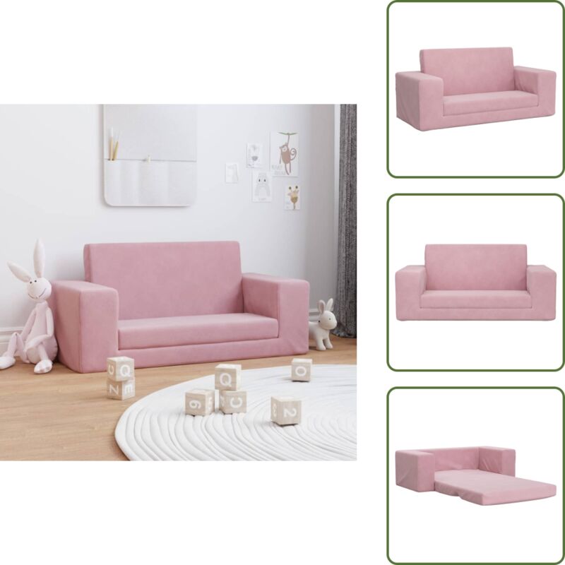 Kinder-Schlafsofa 2-Sitzer Rosa Weicher Plüsch - Kinder Couch - Kinder Sofa - Kuschel Sofa - Spielsofa - Rosa Sofa