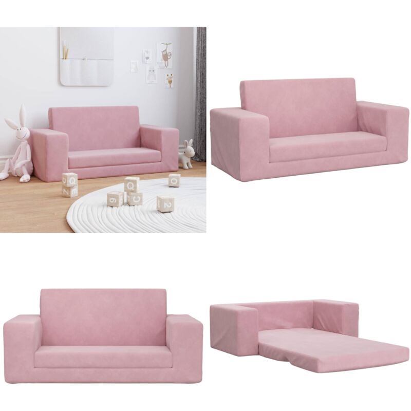 Kinder-Schlafsofa 2-Sitzer Rosa Weicher Plüsch - Kinder Couch - Kinder Sofa - Kuschel Sofa - Spielsofa - Rosa Sofa - Home & Living