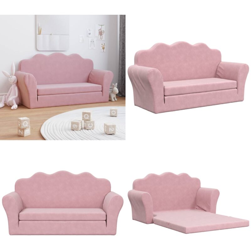 Vidaxl - Kinder-Schlafsofa 2-Sitzer Rosa Weicher Plüsch - Kinder Couch - Kinder Sofa - Kuschel Sofa - Spielsofa - Rosa Sofa - Home & Living