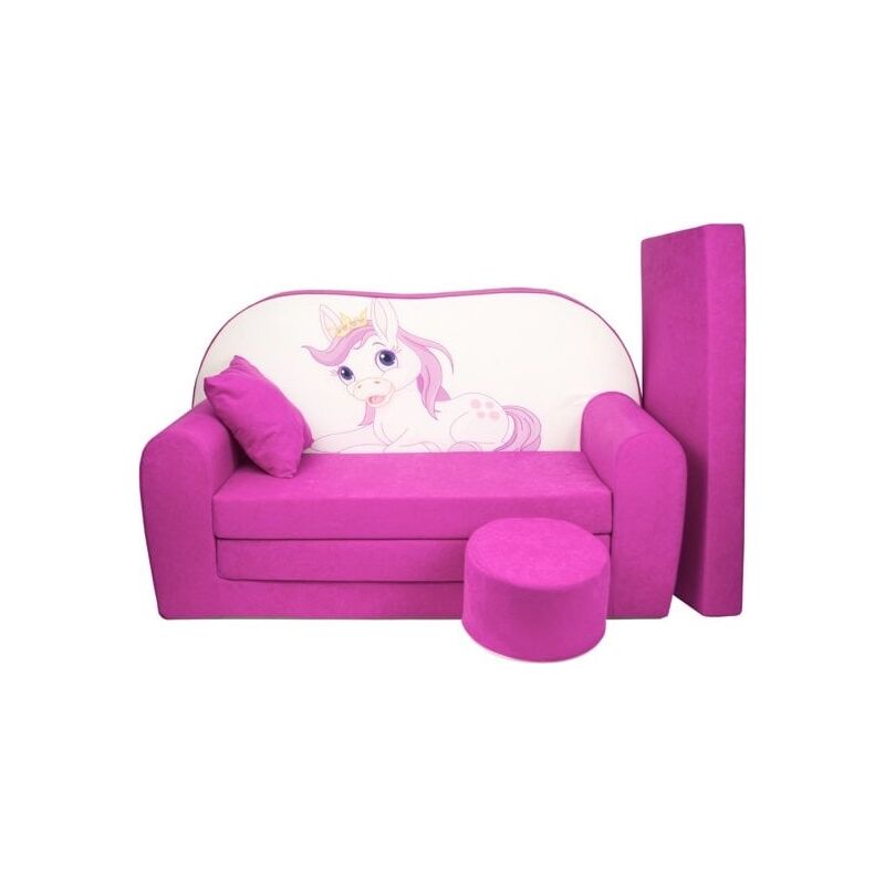 Kinder Schlafsofa Set – Gästematratze – Sofa – 170 x 100 x 8 – Schlafsofa – Rosa – Pferd