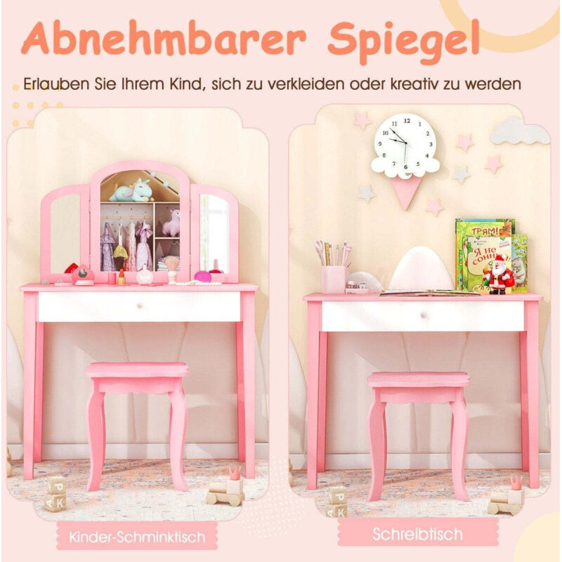 Kinder schminktisch und stuhl set schminktisch set mit klappbarem spiegel schublade rosa wei 88303