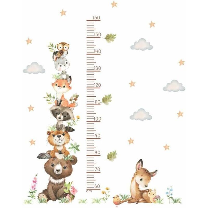 Kinder-Wand-Höhenmesslatte 60–160 cm, Waldtier-Aufkleber, Wandtattoo zum Messen