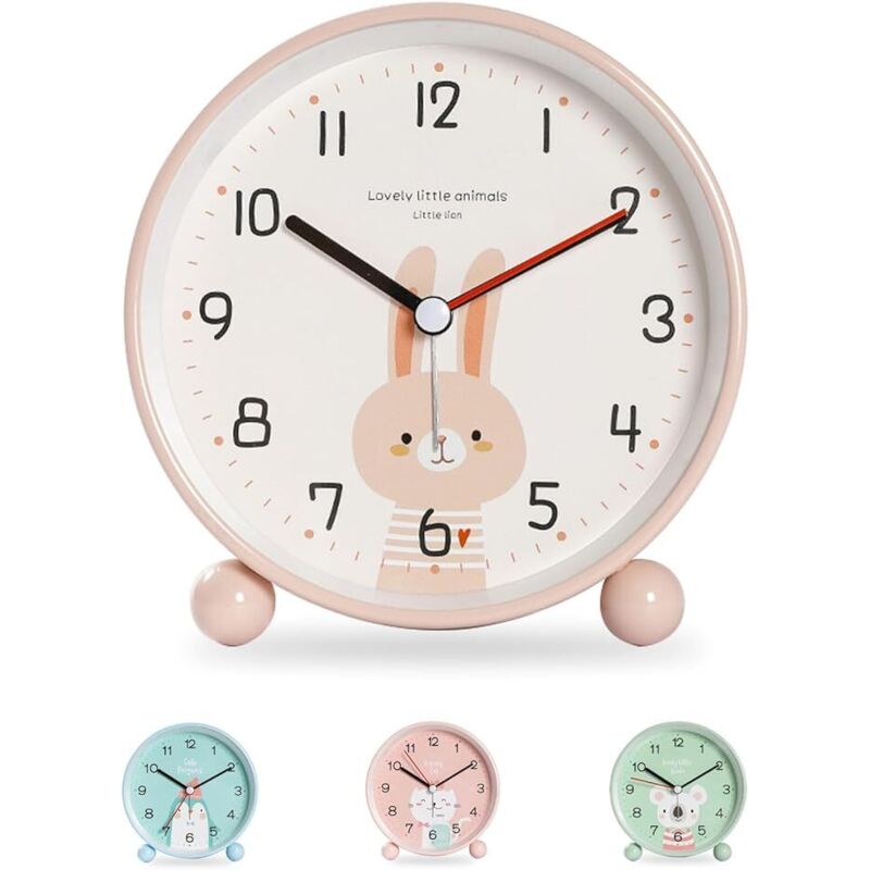 Kinder Wecker, Geräuschlos Ohne Ticken Lichtwecker für Mädchen Jungen Tragbarer Batteriebetriebener Wecker (Ohne Akku) für Kinderzimmer Nachttisch