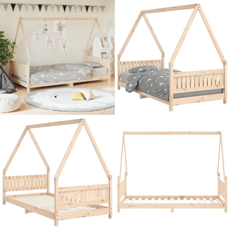 Kinderbett 90x190 cm Massivholz Kiefer - Holz Kinderbett - Kiefernholz Bett - Kinderzimmer Möbel - Jugendzimmer Einrichtung - Hausförmiges Kinderbett