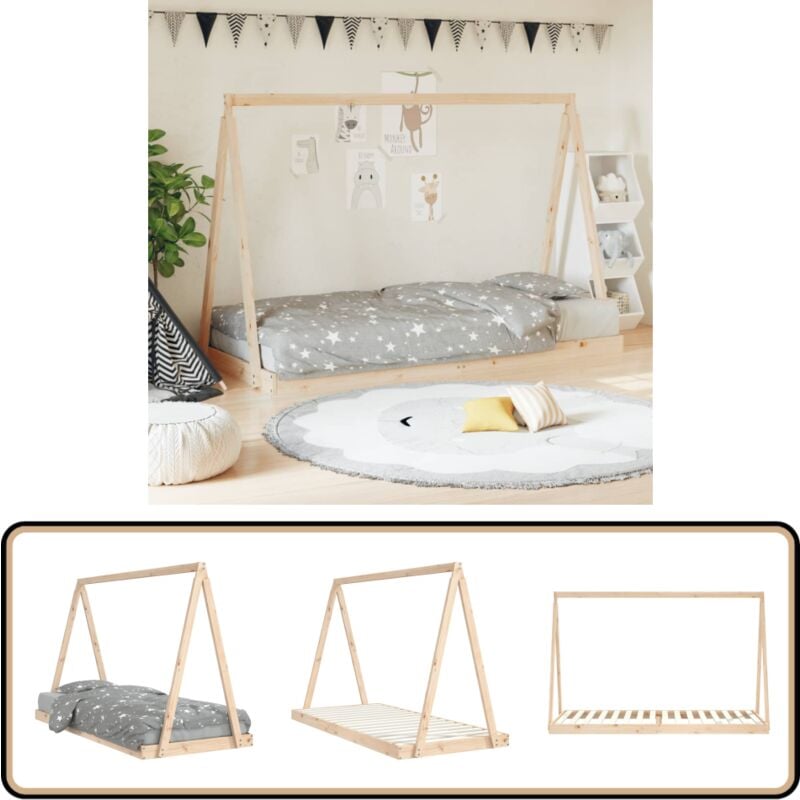 Kinderbett 90x200 cm Massivholz Kiefer - Holz Kinderbett - Kiefernholz Kinderbett - Tipi Kinderbett - Jugendzimmer Möbel - Kinderzimmer Deko