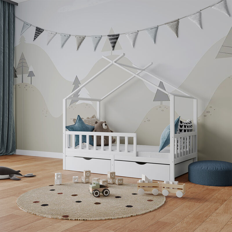 Livinity - Hausbett Franka, Weiß, 80x160 cm mit 2 Schubladen und Matratze, Vitalispa