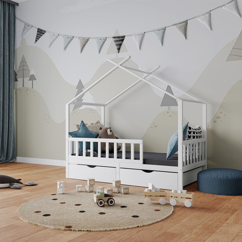 Livinity - Hausbett Franka, Weiß, 80x160 cm mit 2 Schubladen, Vitalispa