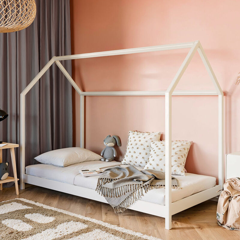 Kinderbett Hausbett 80x180 cm Kiefer weiß KANGRU-162