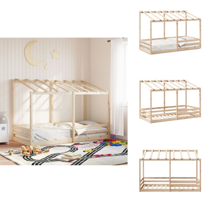 Kinderbett mit Dach 100x200 cm Massivholz Kiefer - Kinderbett - Holzbett - Kiefernholzbett - Jugendbett - Babybett