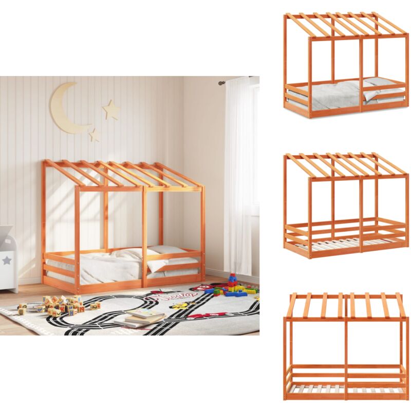 Kinderbett mit Dach Wachsbraun 70x140 cm Massivholz Kiefer - Kinderbett - Holzbett - Kiefernholzbett - Jugendzimmer - Kinderzimmereinrichtung