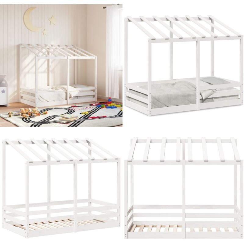 Kinderbett mit Dach Weiß 70x140 cm Massivholz Kiefer - Kinderbett - Holzbett - Kiefernholzbett - Jugendzimmer - Babyzimmer - Home & Living