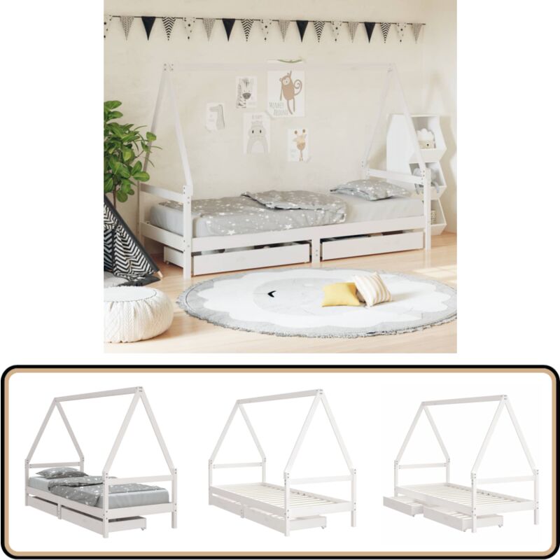 Vidaxl - Kinderbett mit Schubladen Weiß 90x200 cm Massivholz Kiefer - Kinderbett - Holzkinderbett - Kiefernholzbette - Kinderzimmer Dekoration