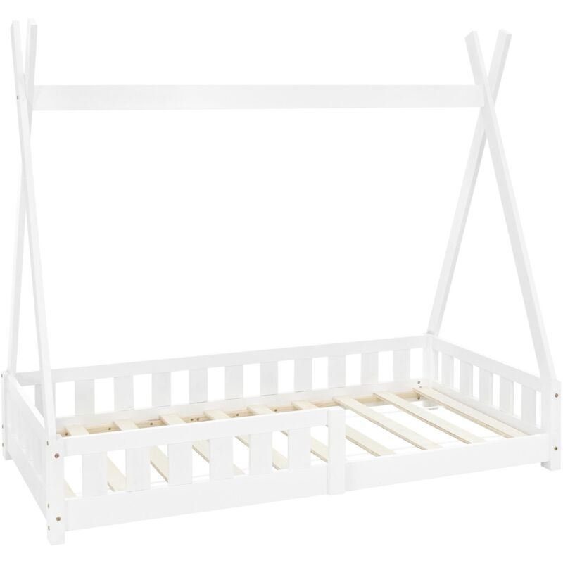 Ml-design - Kinderbett Tipi 80x160 cm Weiß mit Rausfallschutz und Lattenrost, aus Kiefernholz massiv, Indianer Bett für Mädchen/Jungen, Hausbett mit
