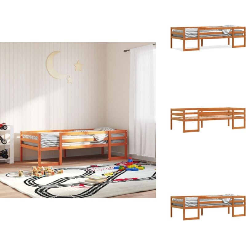 Kinderbett Wachsbraun 75x190 cm Massivholz Kiefer - Holz Kinderbett - Massivholzkinderbett - Kiefernkinderbett - Kinderbett 75x190 - Kinderbett Mit
