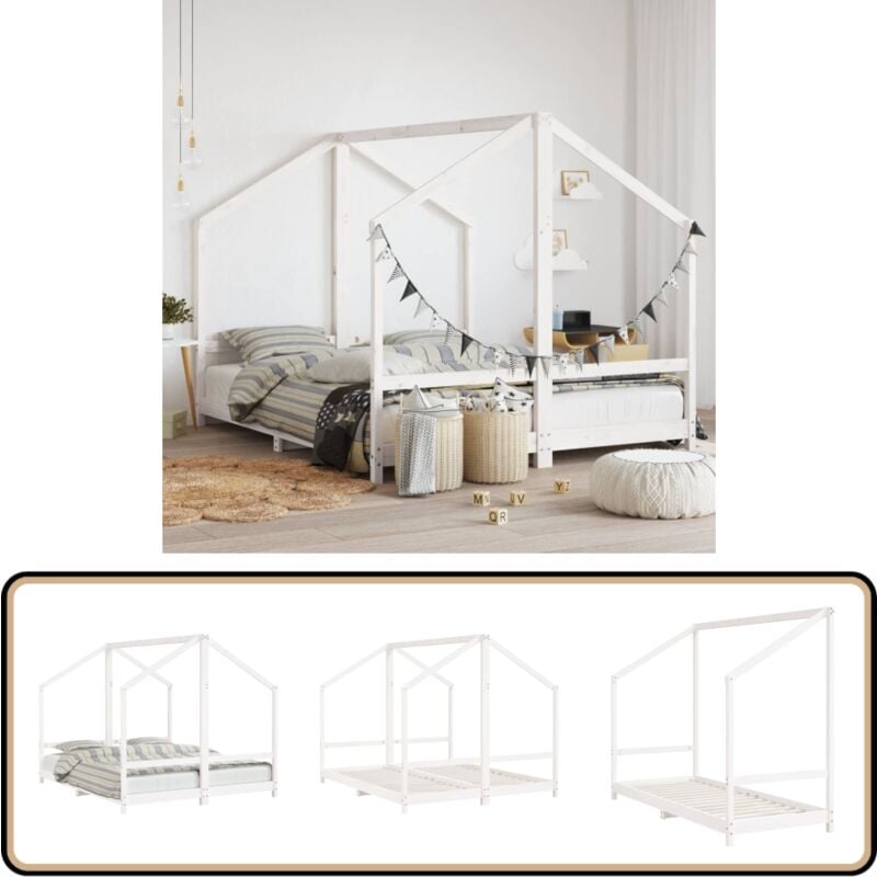 Kinderbett Weiß 2x(80x200) cm Massivholz Kiefer - Holz Kinderbett - Kiefernholz Kinderbett - Weißes Kinderbett - Kinderzimmer Dekoration - Spielbett