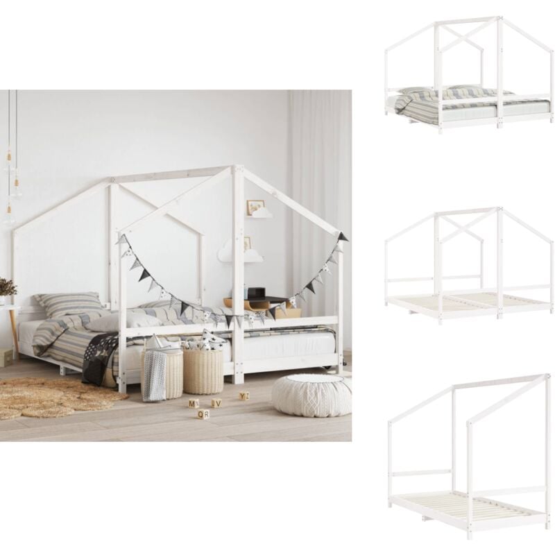 Kinderbett Weiß 2x(90x200) cm Massivholz Kiefer - Holz Kinderbett - Kiefernholz Kinderbett - Weißes Kinderbett - Kinderzimmer Möbel - Jugendzimmer