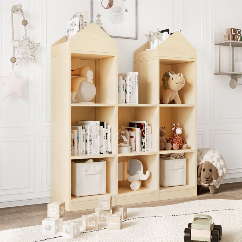 Lunsy - Kinderbücherregal aus Holz, Bücherregale für Jungen, Mädchen, Schlafzimmer, 8 Ablagefächer, 91 x 30 x 108 cm