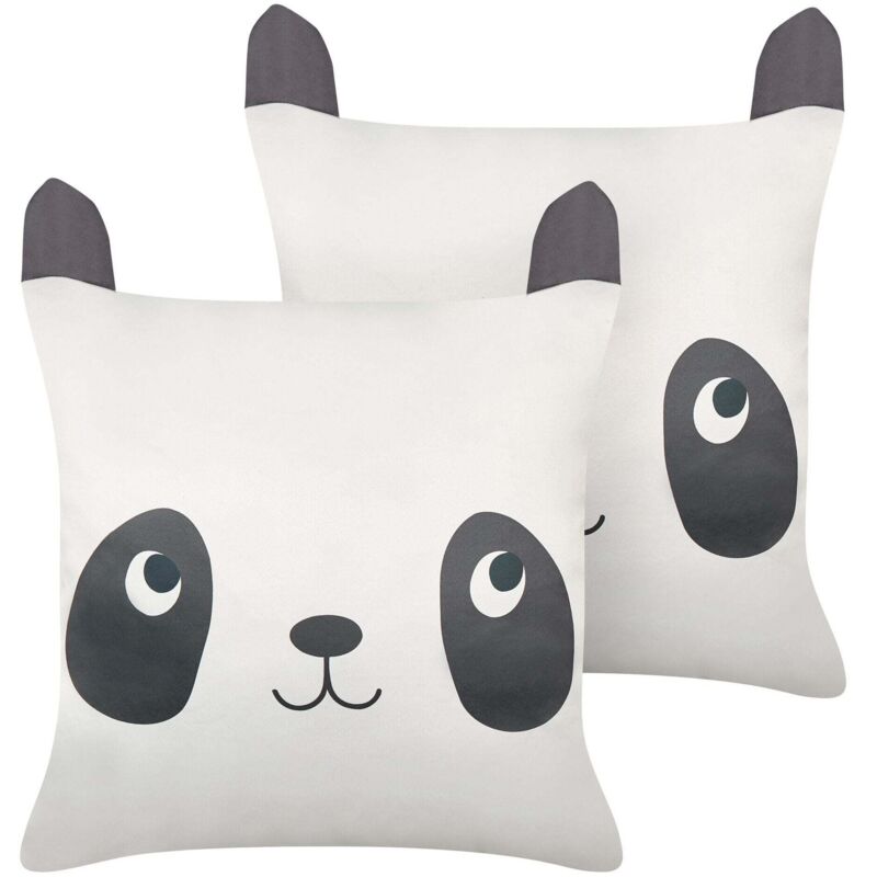 Kinderkissen 2er Set Weiß u. Schwarz aus Baumwolle mit Panda Motiv 45 x 45 cm Quadratisch Abnehmbarer Bezug für Jugendzimmer Kinderzimmer
