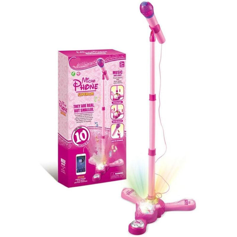 Kindermikrofon auf Ständer, Kinder-Karaoke-Mikrofon für singende Mädchen (Rosa)