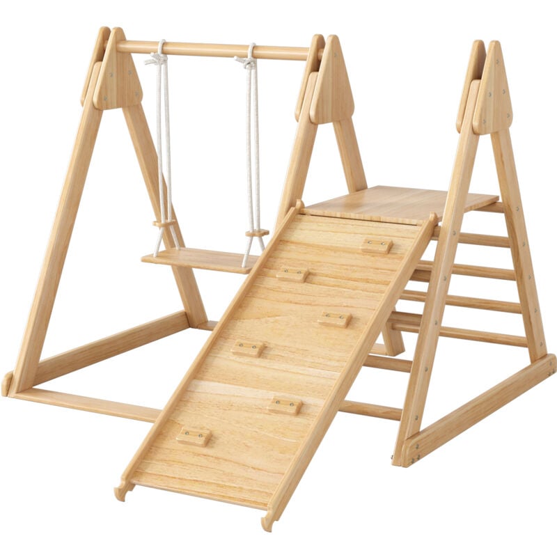 Kinderrutsche und Schaukel, Holzspielzeug für Kinder. Hergestellt aus massivem Kiefernsperrholz. 3 in 1 Kinderspielzeug mit Klettergerüst, Schaukel,