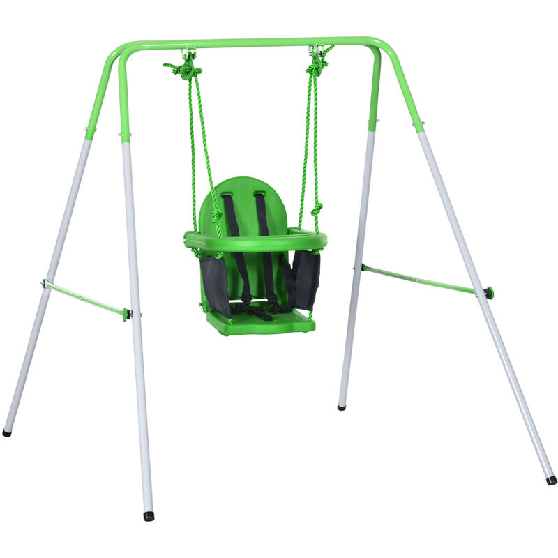 Babyschaukel mit Gestell Kinderschaukel mit Metallständer Sicherheitsgurt Kleinkindschaukel Schaukelgerüst für Indoor Outdoor Schaukelsitz Schaukel