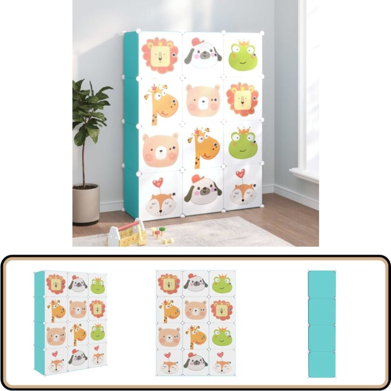 Kinderschrank Modular mit 12 Würfeln Grün PP - Kindermöbel - Spielzimmerorganisation - Regalsysteme - Wurfelfachboden - Stauraumlösung