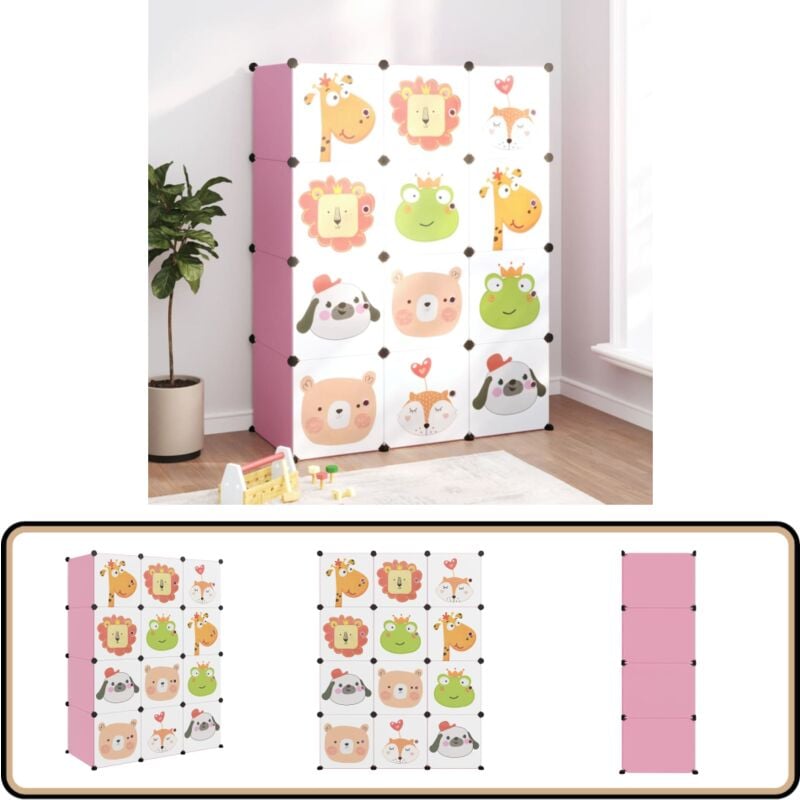 Kinderschrank Modular mit 12 Würfeln Rosa pp - Kindermöbel - Spielzimmer Dekoration - Regalsysteme - Aufbewahrungsboxen - Organisationssystem