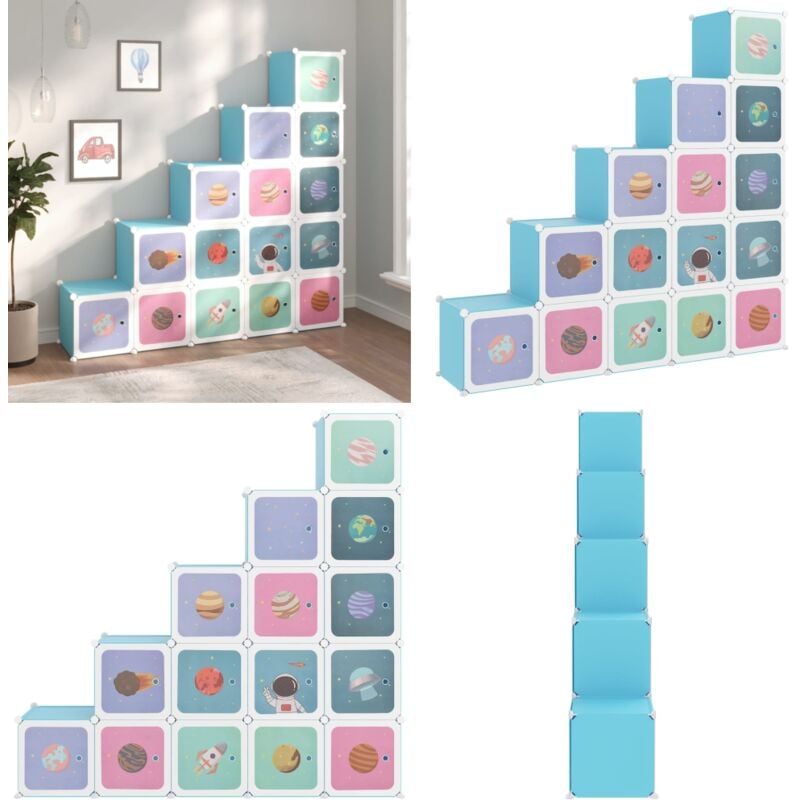 Kinderschrank Modular mit 15 Würfeln Blau pp - Kindermöbel - Spielzimmer Organisation - Regalsysteme - Stauraumlösung - Kindersicher - Home & Living