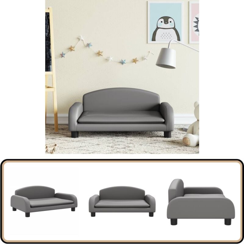 Kindersofa Grau 70x45x30 cm Kunstleder - Kinder Sofa - Minisoofa - Spielzimmer Möbel - Kindermöbel - Sitzsack Kinder