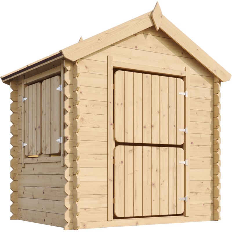 Kinderspielhaus aus Holz 1,1m2 - Spielhaus im Freien für Kinder - MIT BÖDEN – B112xL146xH145 cm - Gartenspielhaus - Garten-Sommerhaus für Kinder