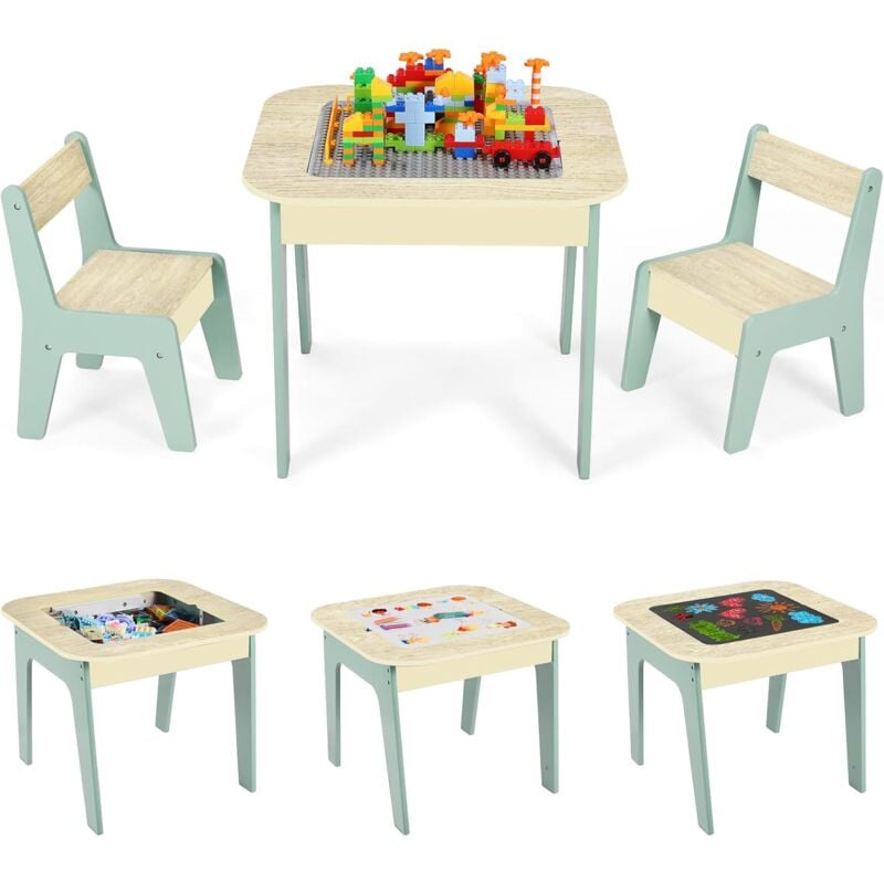 Kindertisch mit 2Stühlen,Kinder Tisch Stuhl Set,Aktivitätentisch,Bausteintisch,Kinder-Maltisch,Kindersitzgruppe,Kindermöbel(Grün)