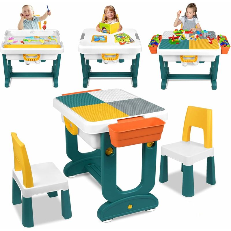 Yardin - Kindertisch mit Stühle Set 5-in-1 Kinder Tisch Stuhl Spieltisch mit 2 Stühle Doppelseitiger Tischplatte Höhenverstellbarer Multifunktionaler