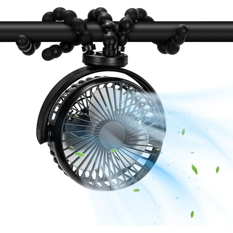 Kinderwagenventilator, 40 Stunden tragbarer Ventilator, 360° drehbarer kleiner Ventilator, 5200 mAh Tischventilator für Schlafzimmer, Autositz,