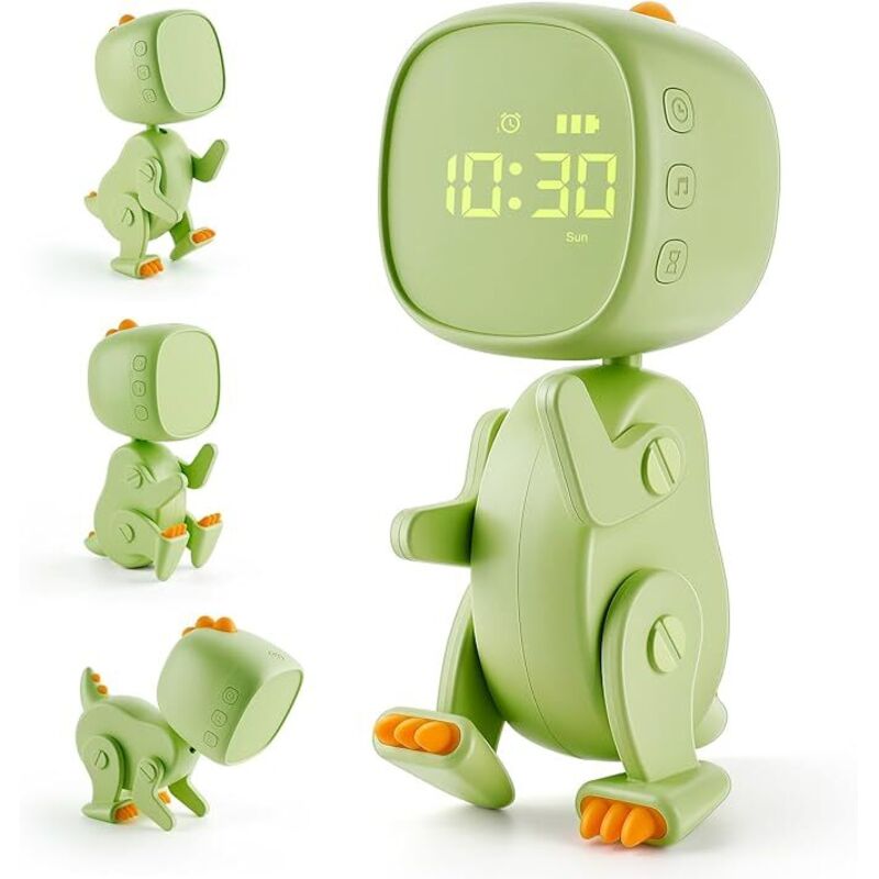 Kinderwecker Dinosaurier Wecker Kinder Wecker Wiederaufladebare Lernwecker mit Variabler Form 6 Weckmusik 3 Alarmes Schlummerfunktion Nachtlicht
