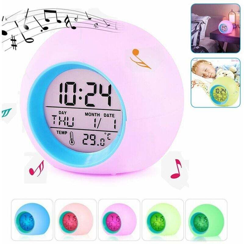 Kinderwecker, LED-Wecker mit 7 Farbwechseln, 6 natürliche Geräusche zur Schlafverbesserung, digitaler LED-Wecker fürs Schlafzimmer