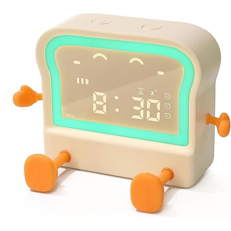 Kinderwecker Toast Wecker Kinder Wecker Lernwecker mit Variabler Leise Nachtlicht Schlummerfunktion Timer,Einstellbare Helligkeit und Lautstärke,