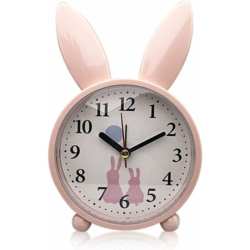 Kinderwecker, Wecker, Hasenwecker, Klassischer Analogwecker, Wecker, Nicht Tickend, Hasenwecker, Kinderwecker (Rosa)