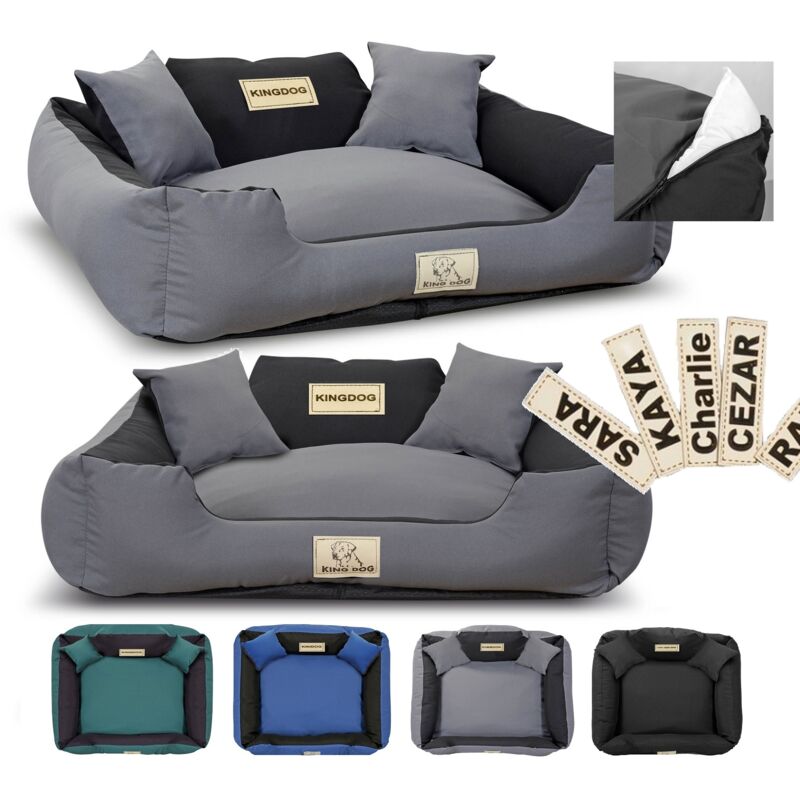 KINGDOG MM43 Laufgitter-Hundebett 75x65 cm personalisiert, abnehmbar, rutschfest, dunkelgrau