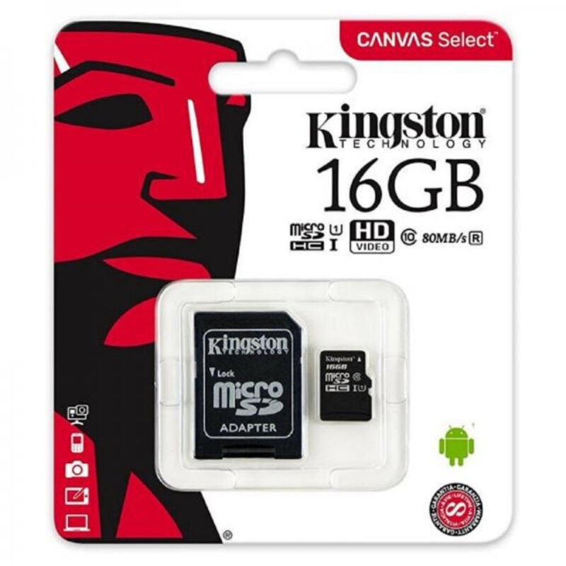 Trade Shop - KINGSTON MICRO SD 16 GB CLASS 10 MICROSD 80 MB/S CANVAS SD SPEICHERKARTE 16GB -