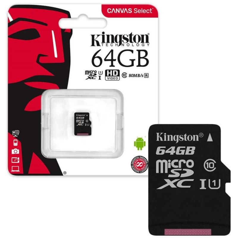 Trade Shop Traesio - Trade Shop - kingston micro sd 64 gb class 10 microsd 80 mb/s canvas speicherkarte 64GB -